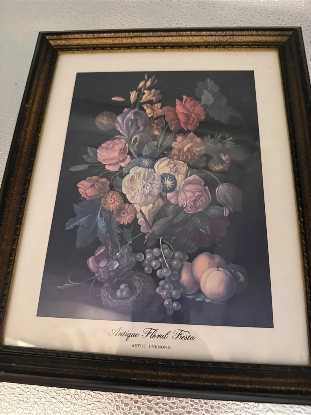 Vintage Wood Still Life called “ Antique Floral Fiesta”
